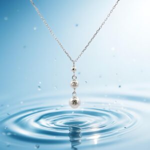 煌めく滴、胸元に宿る永遠の輝き。